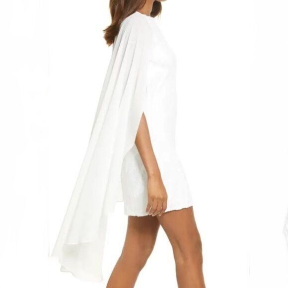 NEW One33 Social Sequin Cape Minidress in Ivory Size 0 - Picture 2 of 13